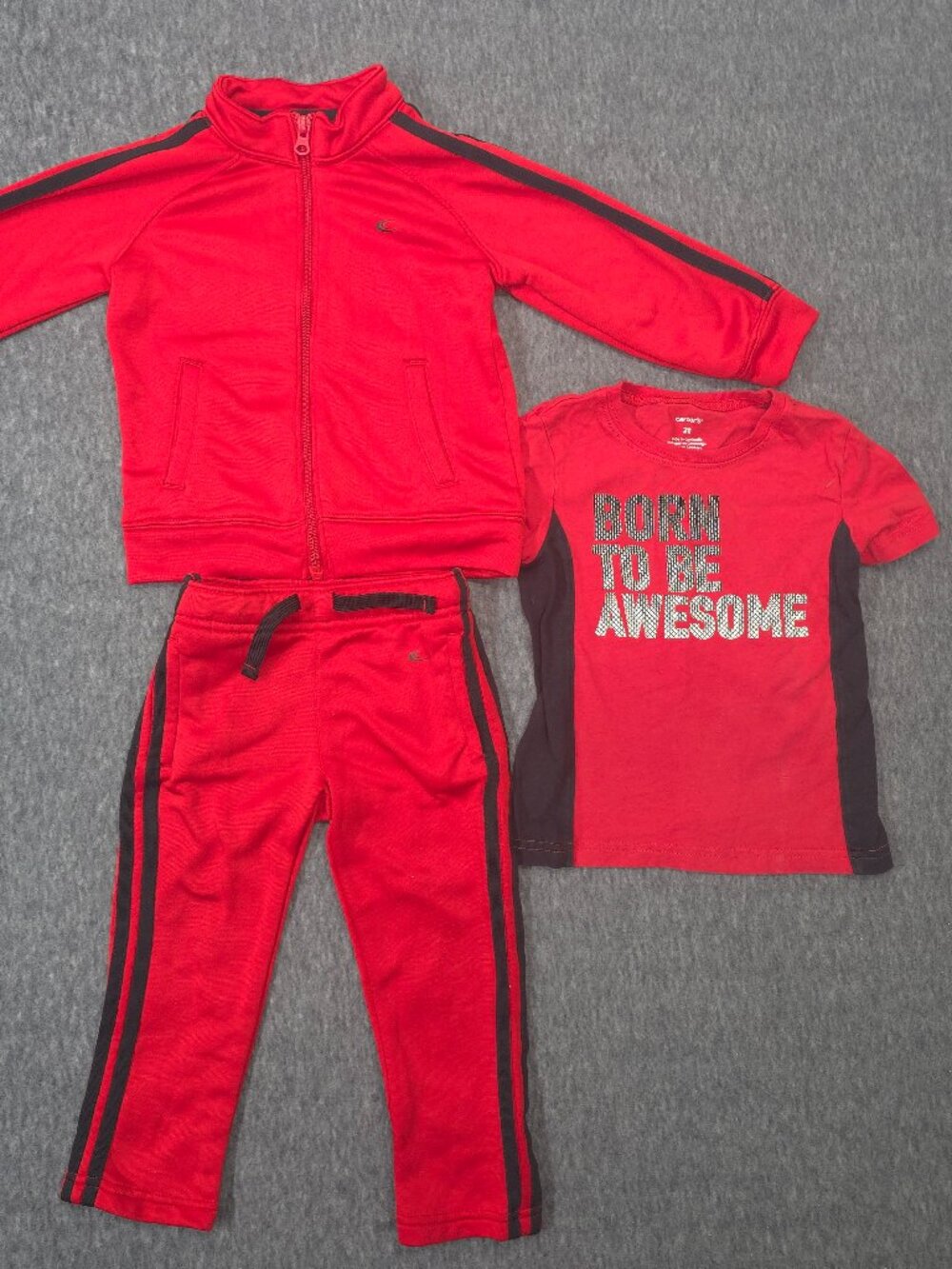 Carter's Boys 2T Red Black Track Suit Jacket Pants Graphic Tee 3pc